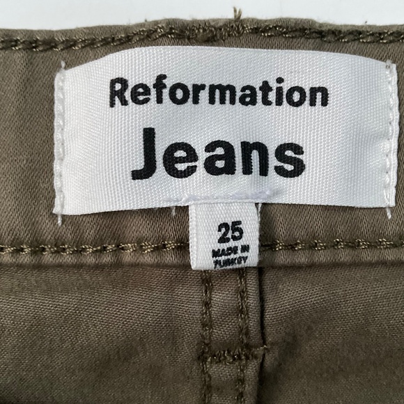 Reformation Emma High Rise Wide Leg Jean Sz 25 Army Green Flare Boho Raw Hem - Picture 3 of 11